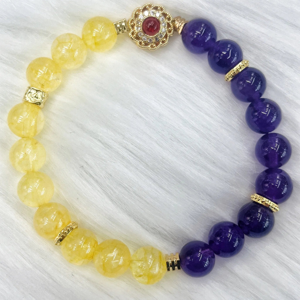 Handmade women's yellow and purple amethyst crystal bracelet with niche style design