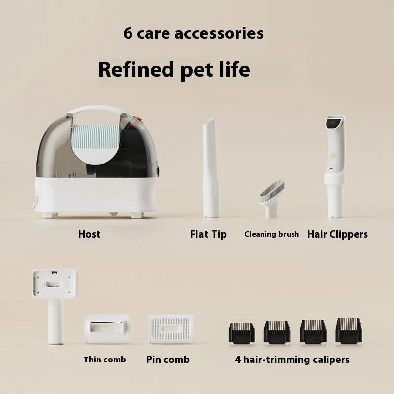 Pink and white multifunctional vacuum cleaner with pet grooming attachments including electric shear