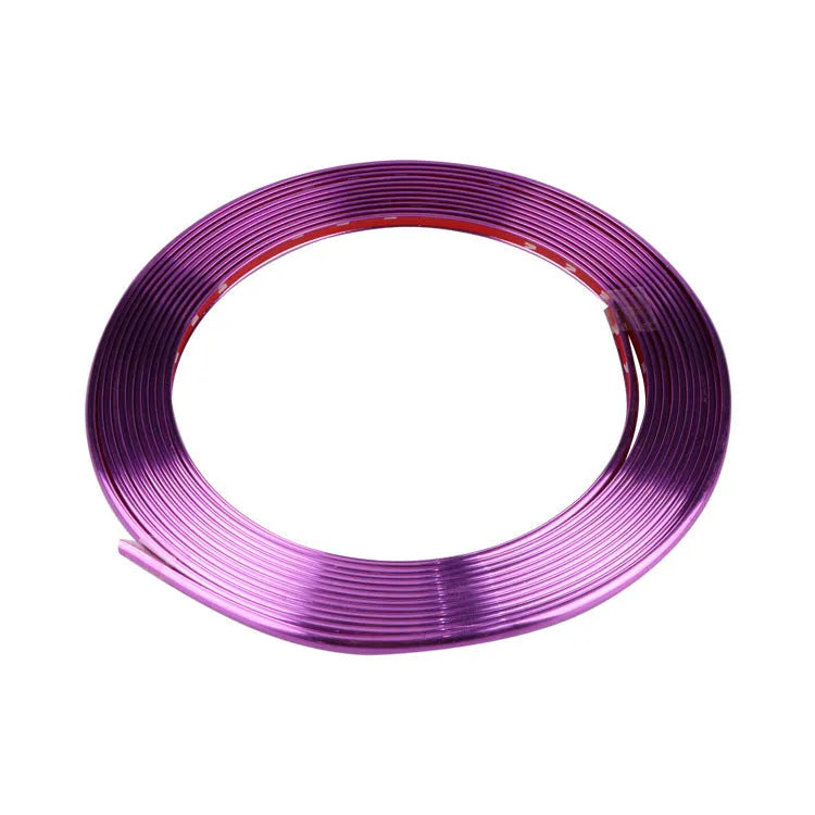 8-metre roll of purple electroplated PVC wheel hub trim with adhesive backing