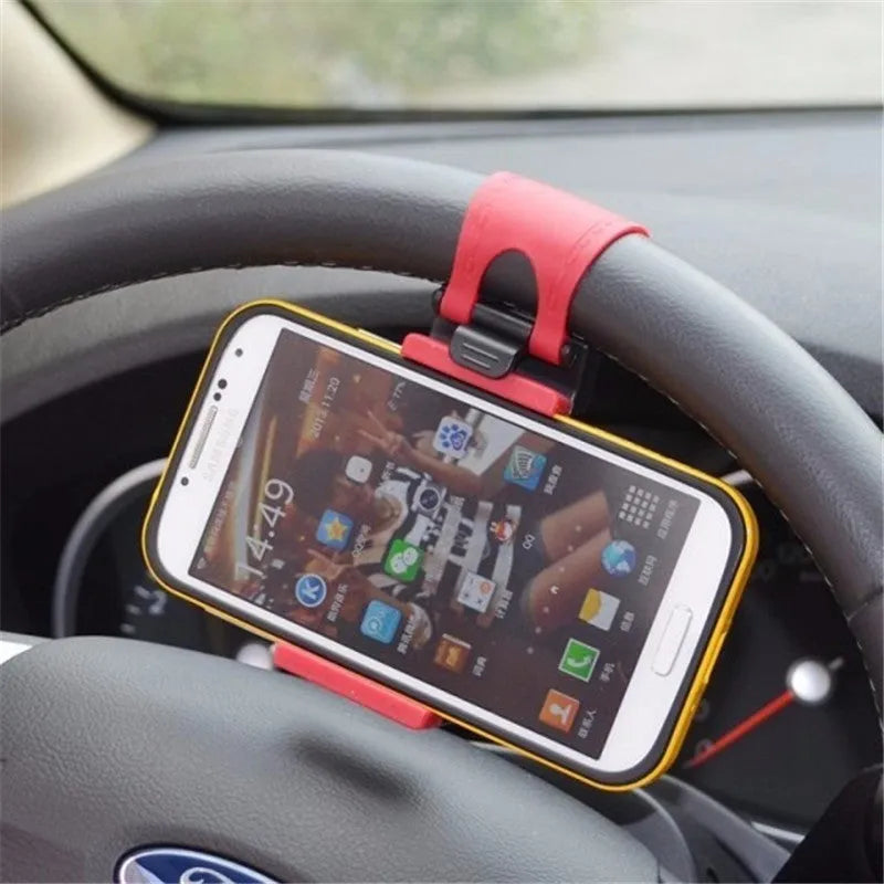 Universal steering wheel phone clip mount holder in black red blue yellow colours