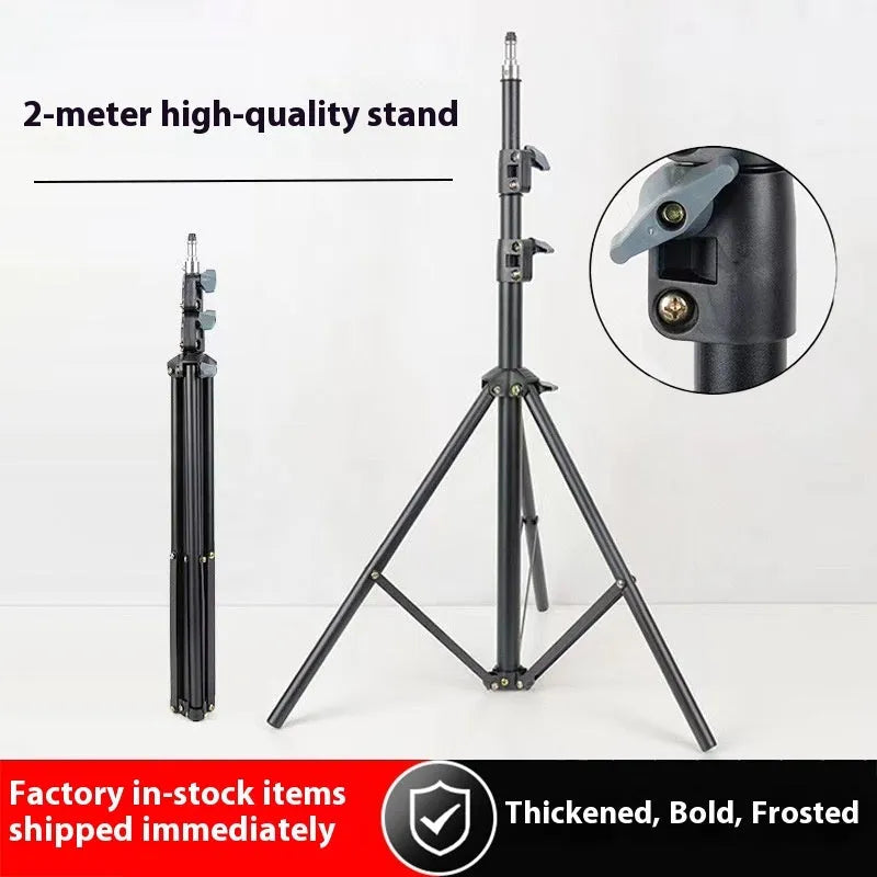 A tall, frosted-finish photography light stand with thickened carbon steel legs extended to its full height.