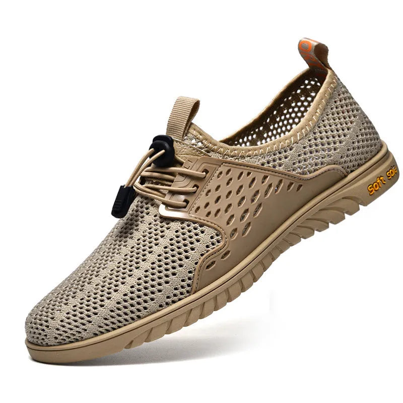 Men's casual shoes with mesh upper and elastic band closure in three colour options