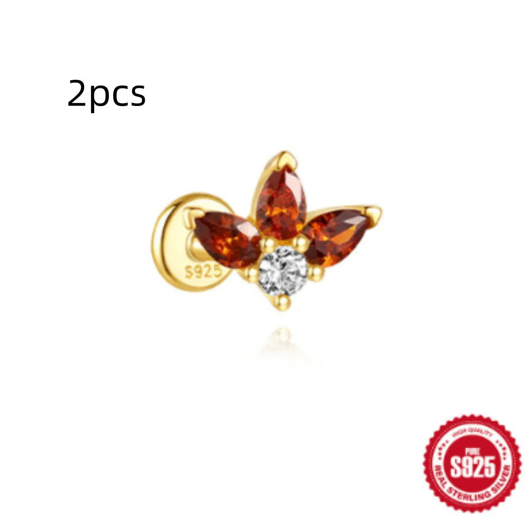 S925 sterling silver water drop earrings with a flat spiral geometric design in a gold tone.
