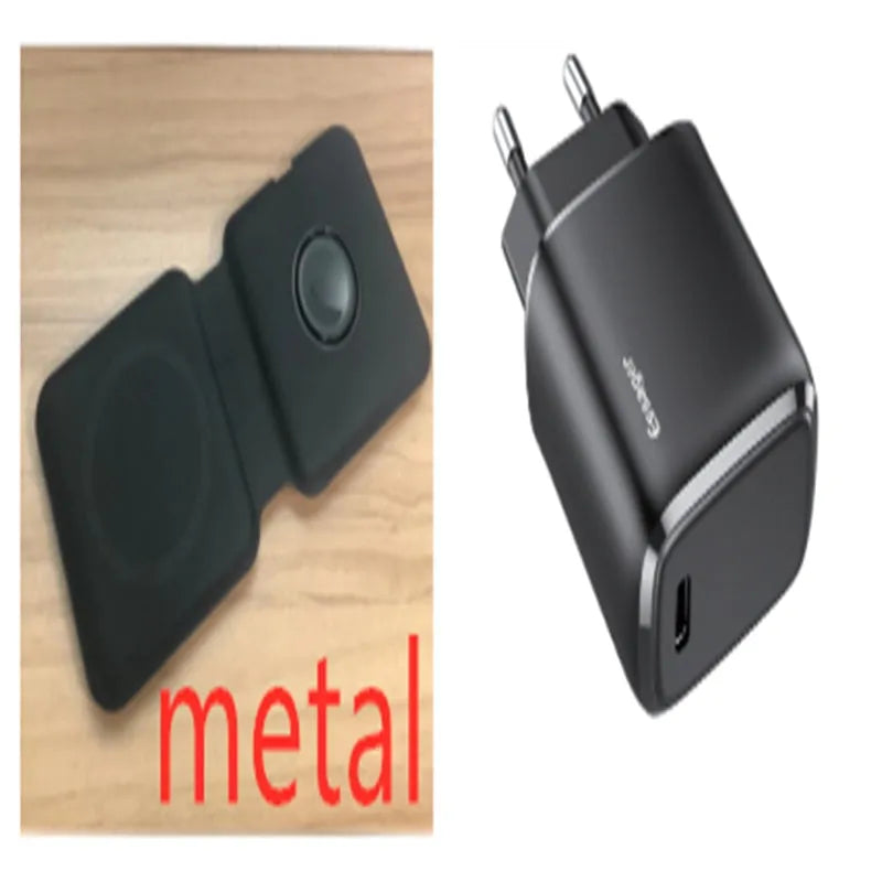 White 2 in 1 magnetic wireless charging dock with foldable design showing dual charging surfaces