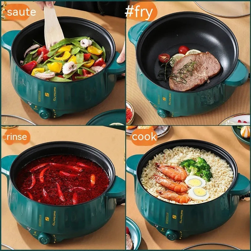Electric non-stick pot with integrated heating element and stainless steel body in white finish