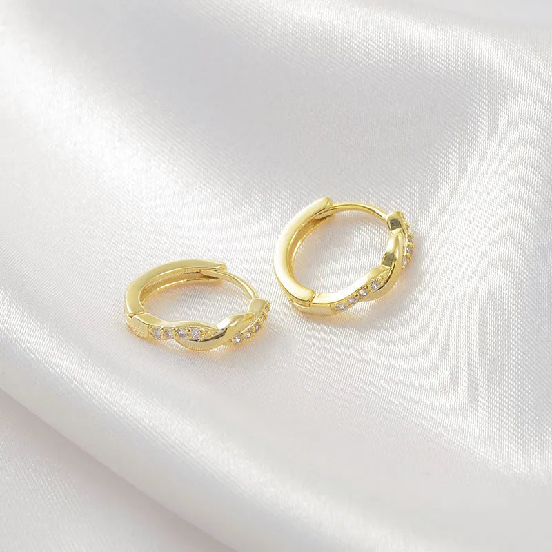Geometric interwoven hemp rope earclip earrings with round bead accents in gold or silver colour
