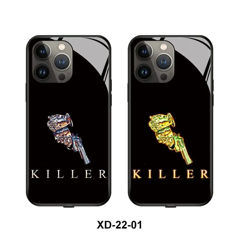 Luminous technology mobile phone case for iPhone with TPU and tempered glass construction