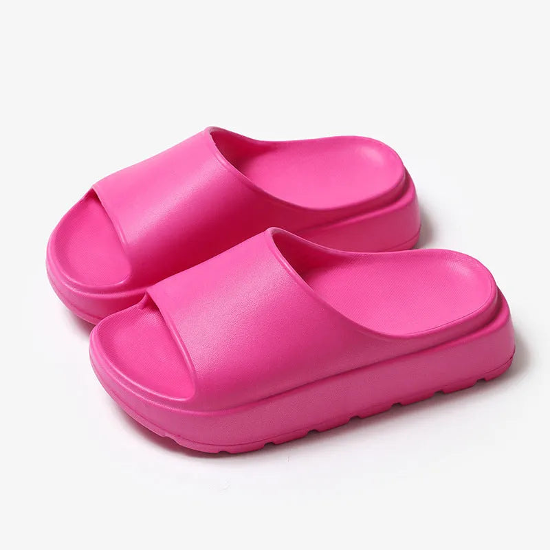 Women's beige fish mouth open-toe slippers with a thick 5.5cm light-coloured EVA sole.