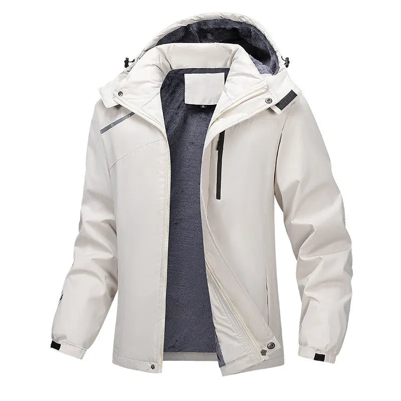 Men's plus size loose-fit hooded winter coat in army green, shown on a model.