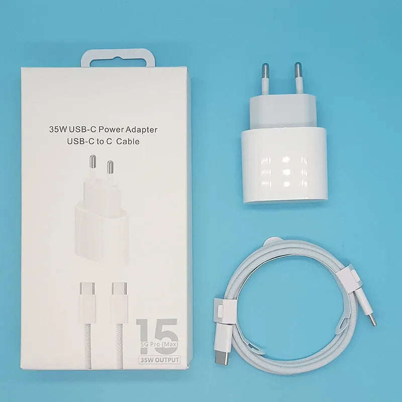 Mobile phone charger with American and European plug versions showing USB port