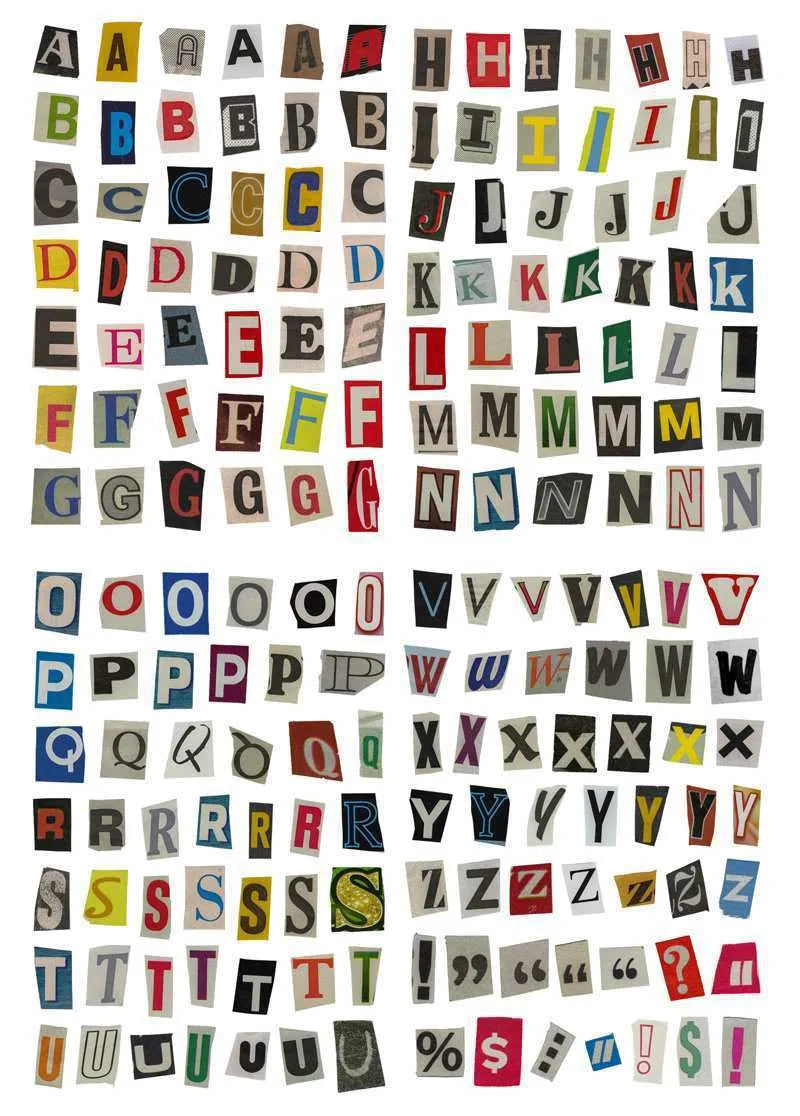 Set of printed cute style decoration stickers showing English letters, numbers, and weekly words on sheets.