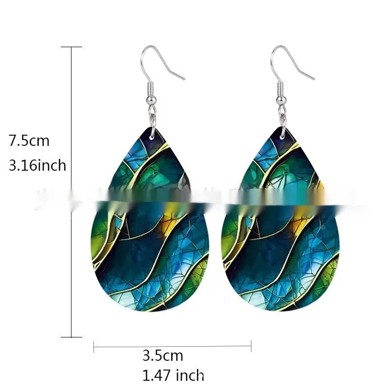 Printed acrylic flat branch knot earrings in drop shape design shown front view