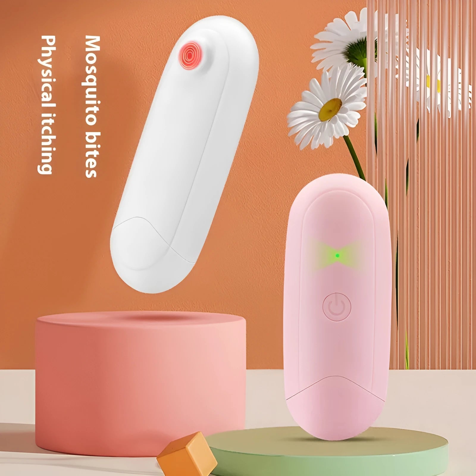 Thermal pulse itching suppressant for mosquitoes and insects in white colour, ABS material device