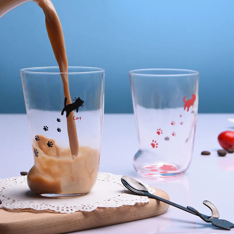 Creative cat paw glass mug 300ml frosted heat-resistant coffee cup with cat claw shape