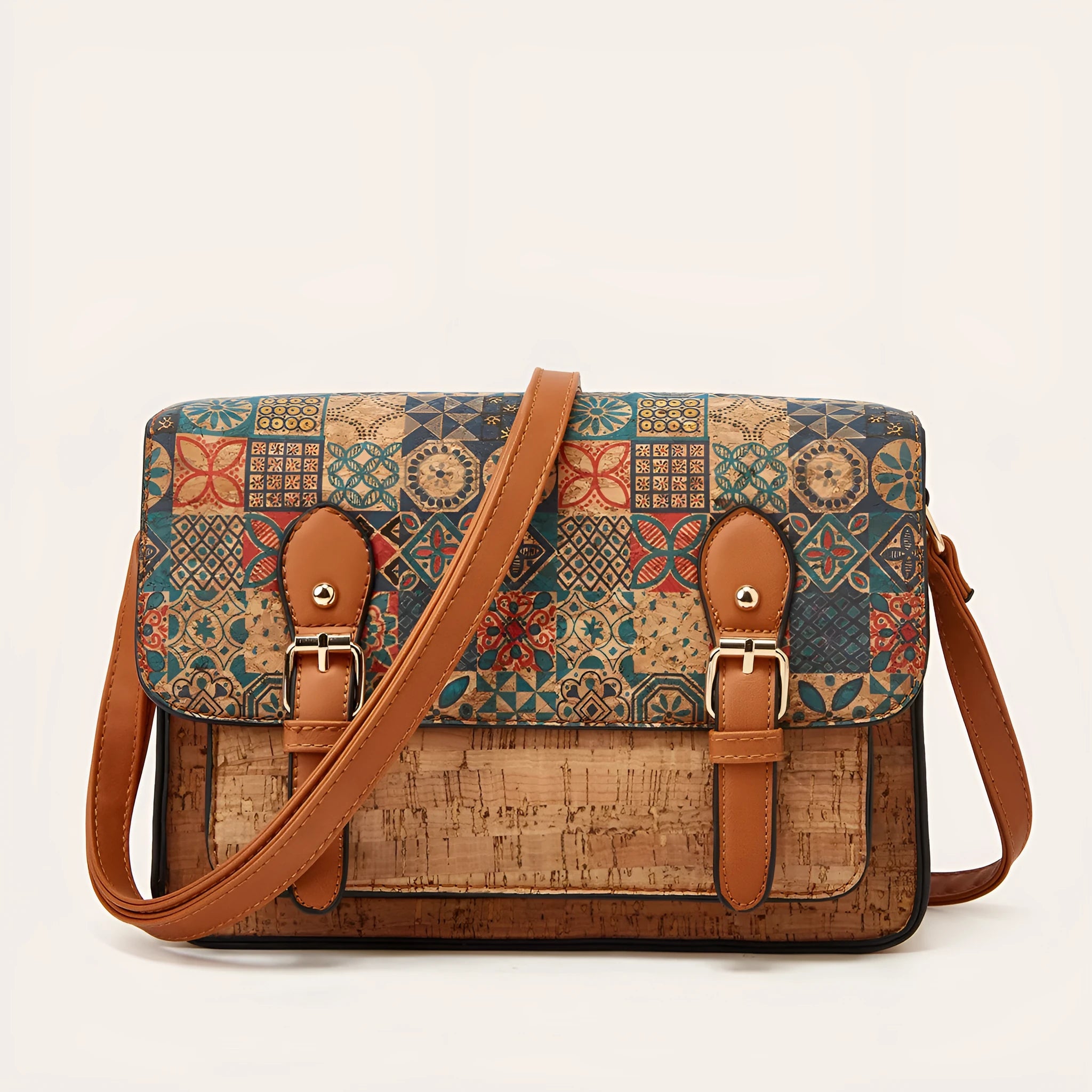Women's printed PU crossbody bag with single shoulder strap showing large capacity design