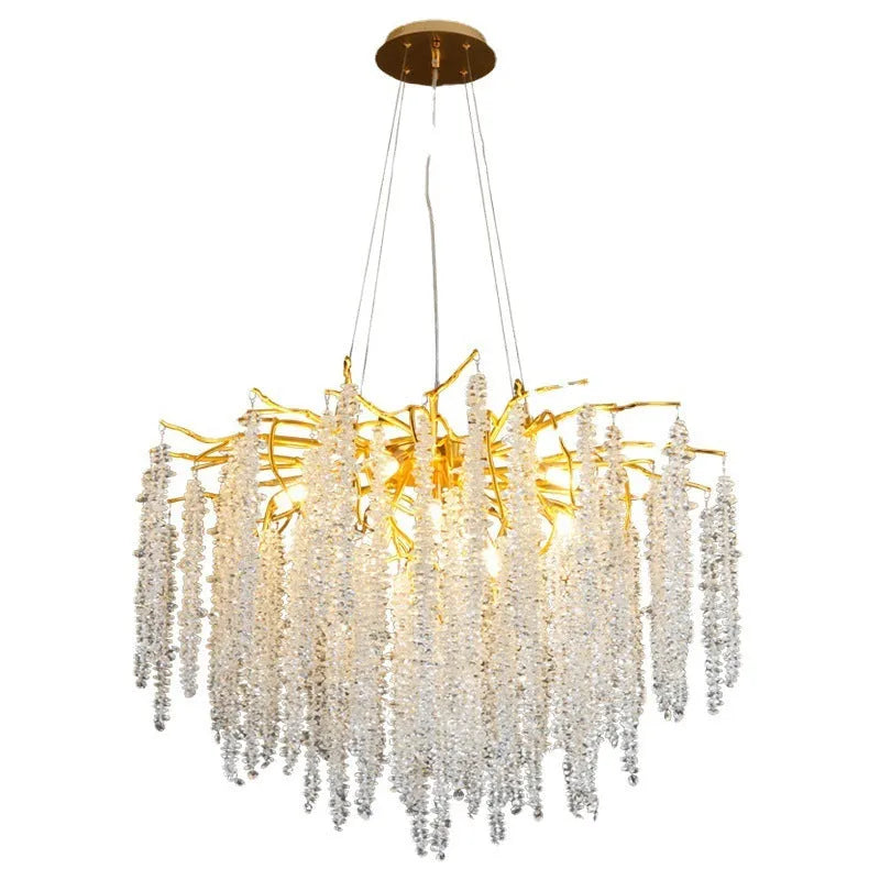 Light luxury crystal chandelier with aluminium alloy body and adjustable height for living room