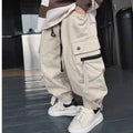 Children cotton workwear trousers mid waist beige and black spring autumn