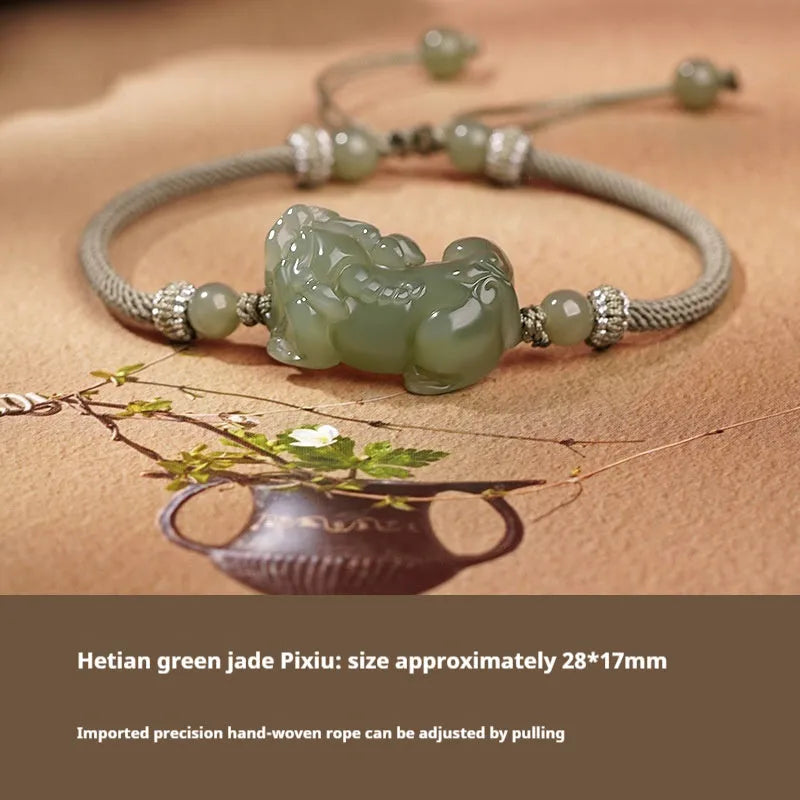 Hetian jade bracelet with braided rope closure in traditional Chinese style