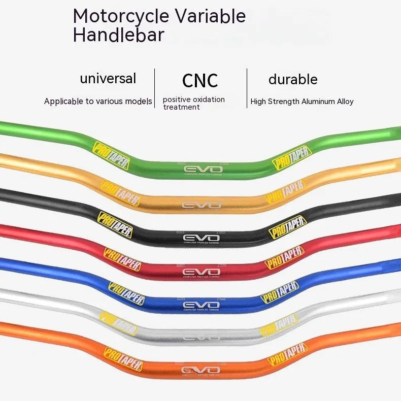 Orange aluminium alloy scrambling motorcycle handlebar with 28mm clamp, shown from the side.