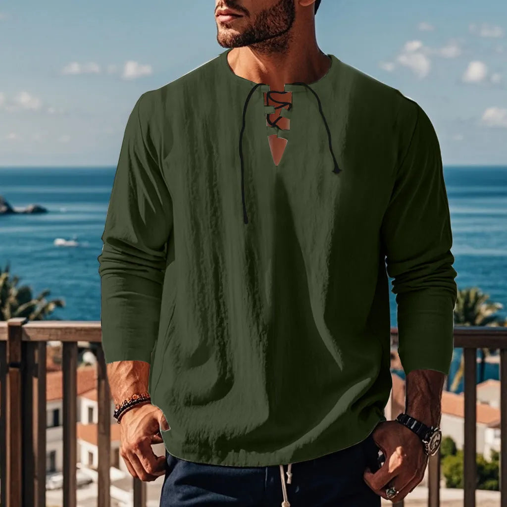 Cotton blend casual pullover shirt in solid colour with loose fit for leisure wear