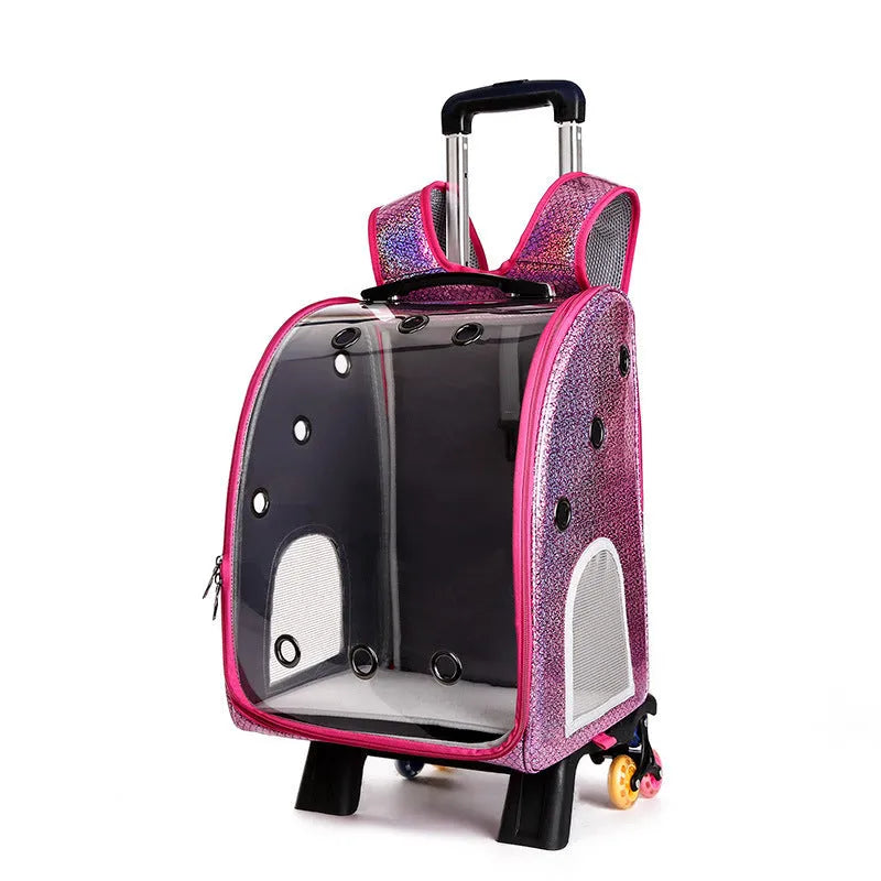 Transparent folding pet trolley bag with Oxford cloth backpack in multiple colour options