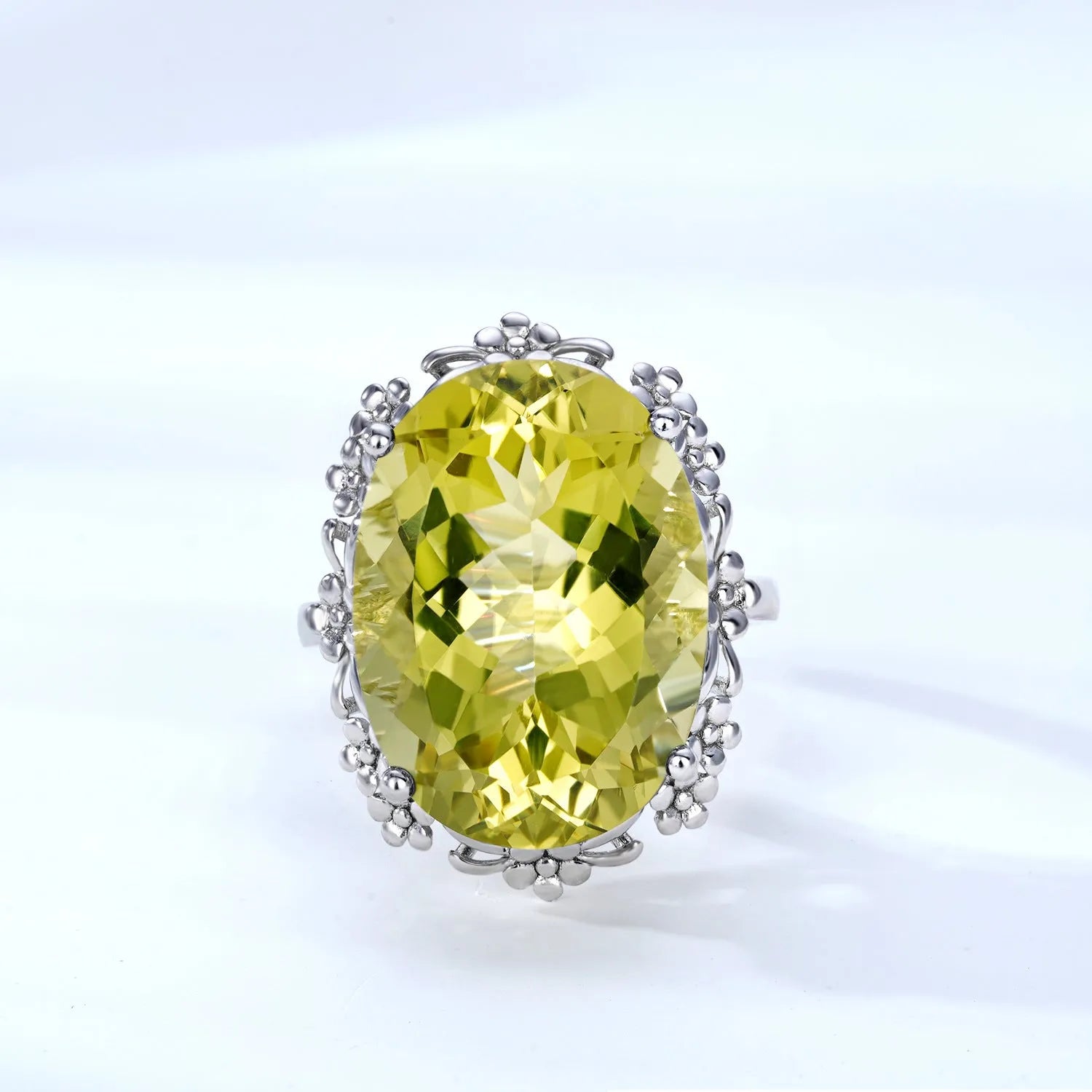 Natural lemon crystal ring S925 silver geometric design for women white colour size No.7