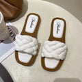 Women's plaid pattern casual sandals with thick PVC anti-skid sole in black, green, orange, and white colours.