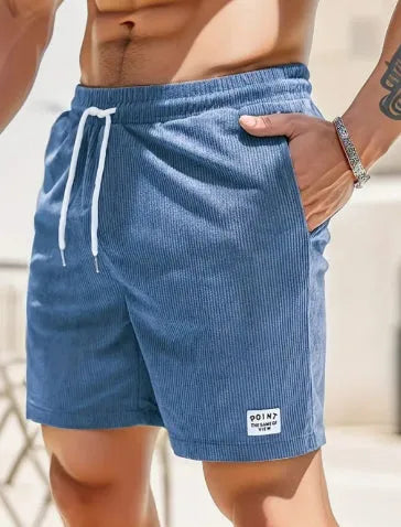 Summer pure colour tie-waist corduroy sports running pants for men and women in breathable polyester fibre