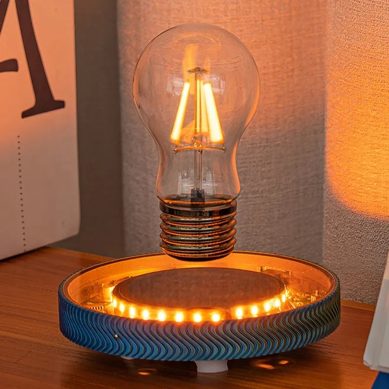 Magnetic suspension decorative lamp with 3D printed moon design floating above base
