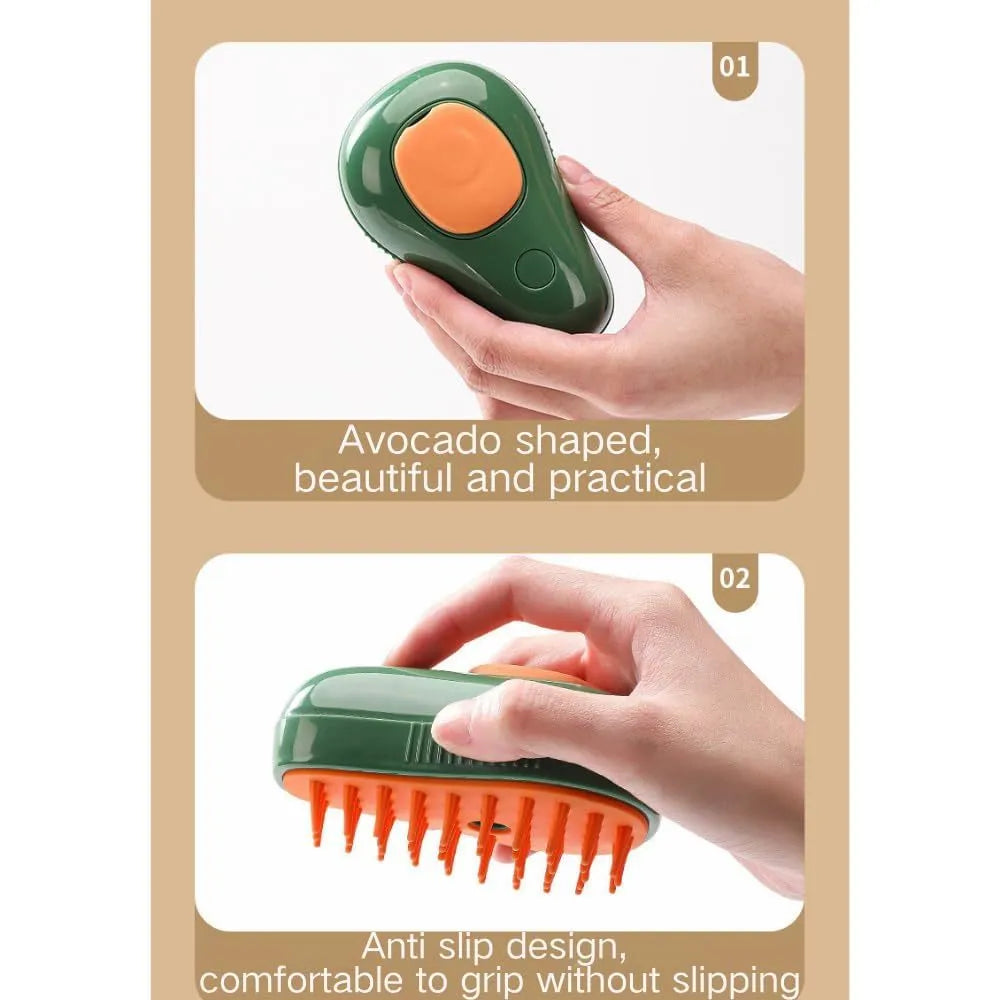 Green or white cat steam brush with water spray function and silicone teeth for pet grooming and massage