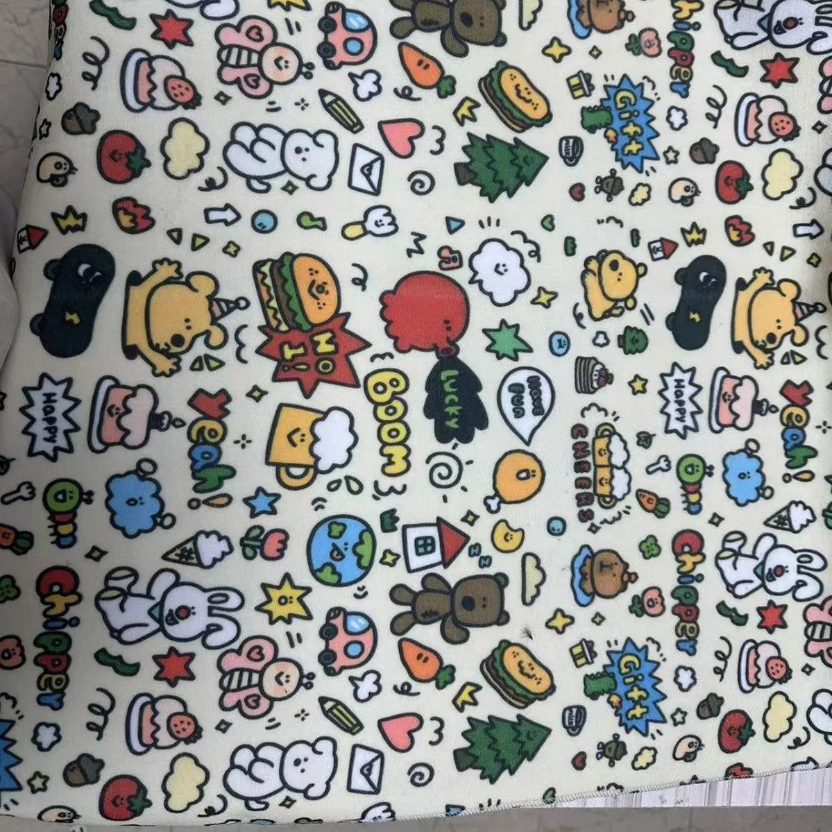 Nylon cosmetic bag with cartoon cat print in blue puppy design, shown in large 55cm size.