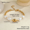 Women's heart shape baroque pearl bracelet with diamond detail in stainless steel 18K electroplated finish