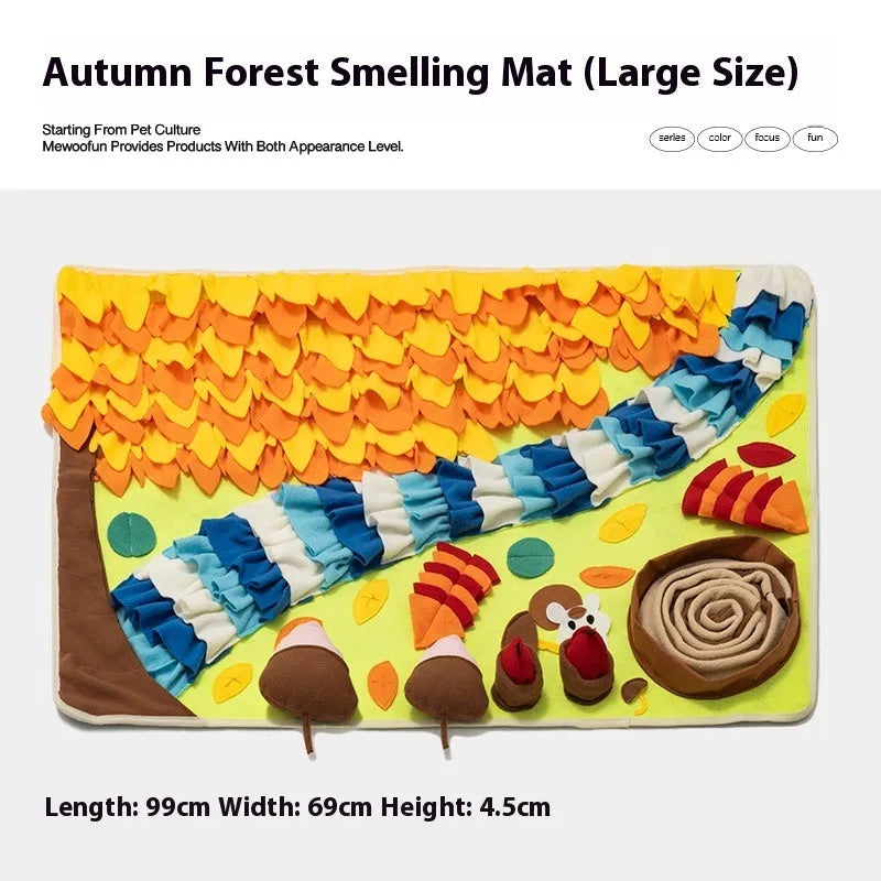 Fabric dog snuffle mat in various colour themes for mental stimulation and scent games