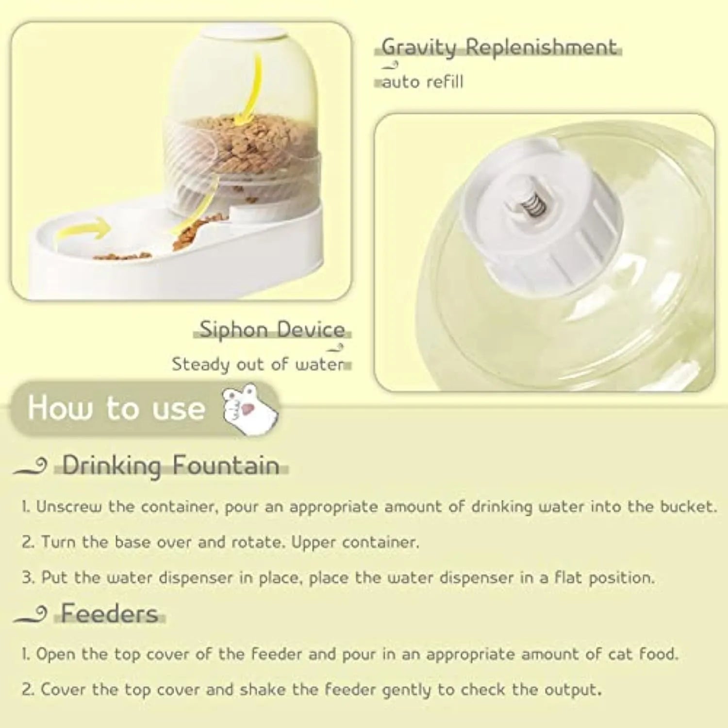 White automatic cat feeder and water dispenser set with wave-shaped design on a floor.