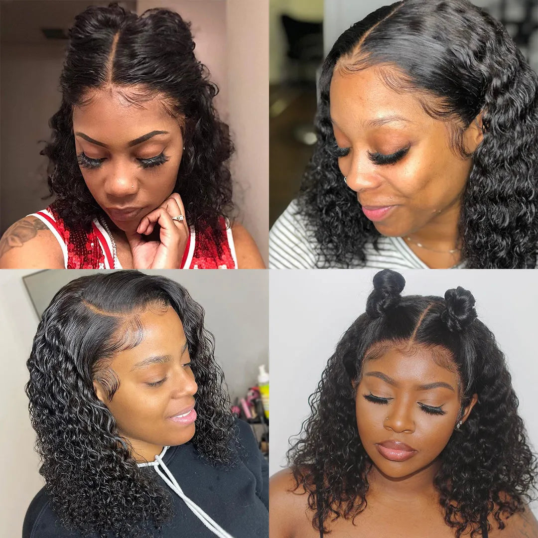 Short bob jerry curly 100% unprocessed human hair wig with transparent Swiss lace and bleached knots, 12 inch length