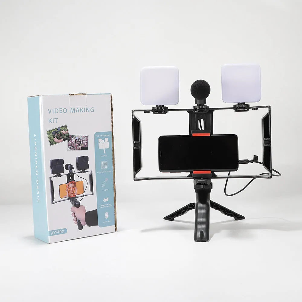 Mini square outdoor camera flash on a small tripod with a rotatable head