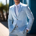 Men's blue and white button British style printed double button suit jacket with straight hem