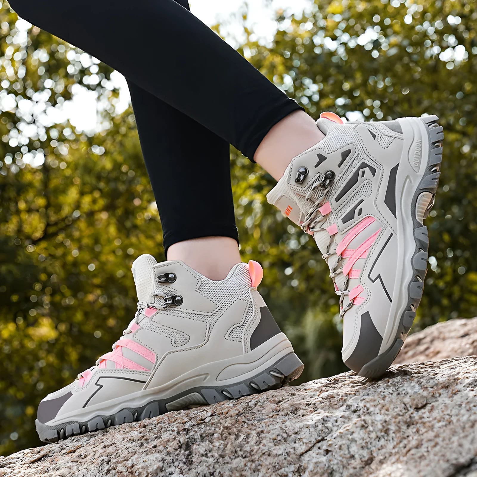Low-top lace-up hiking sneaker with flannel upper and natural rubber sole