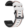 Quick release silicone leather watchband for Garmin Fenix watches in black, brown, light brown, or white.