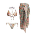 Women's creamy white floral print bikini set with detachable skirt for swimming