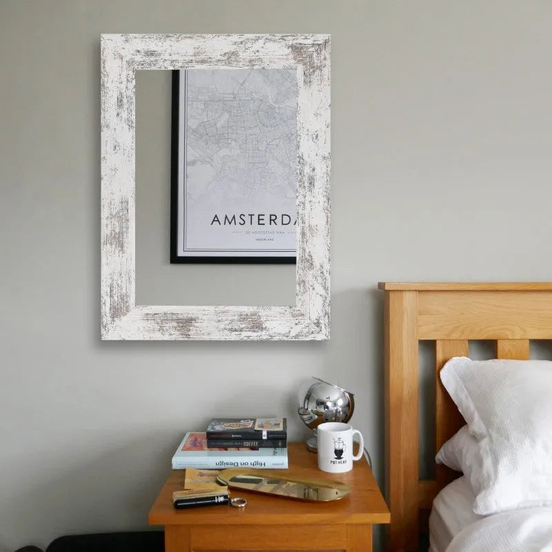 Modern pastoral style wall-mounted bathroom mirror with retro Chinese design in small old white