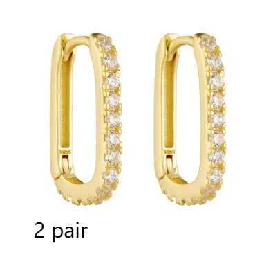 S925 sterling silver oval geometric zircon ear clip earrings in yellow or white