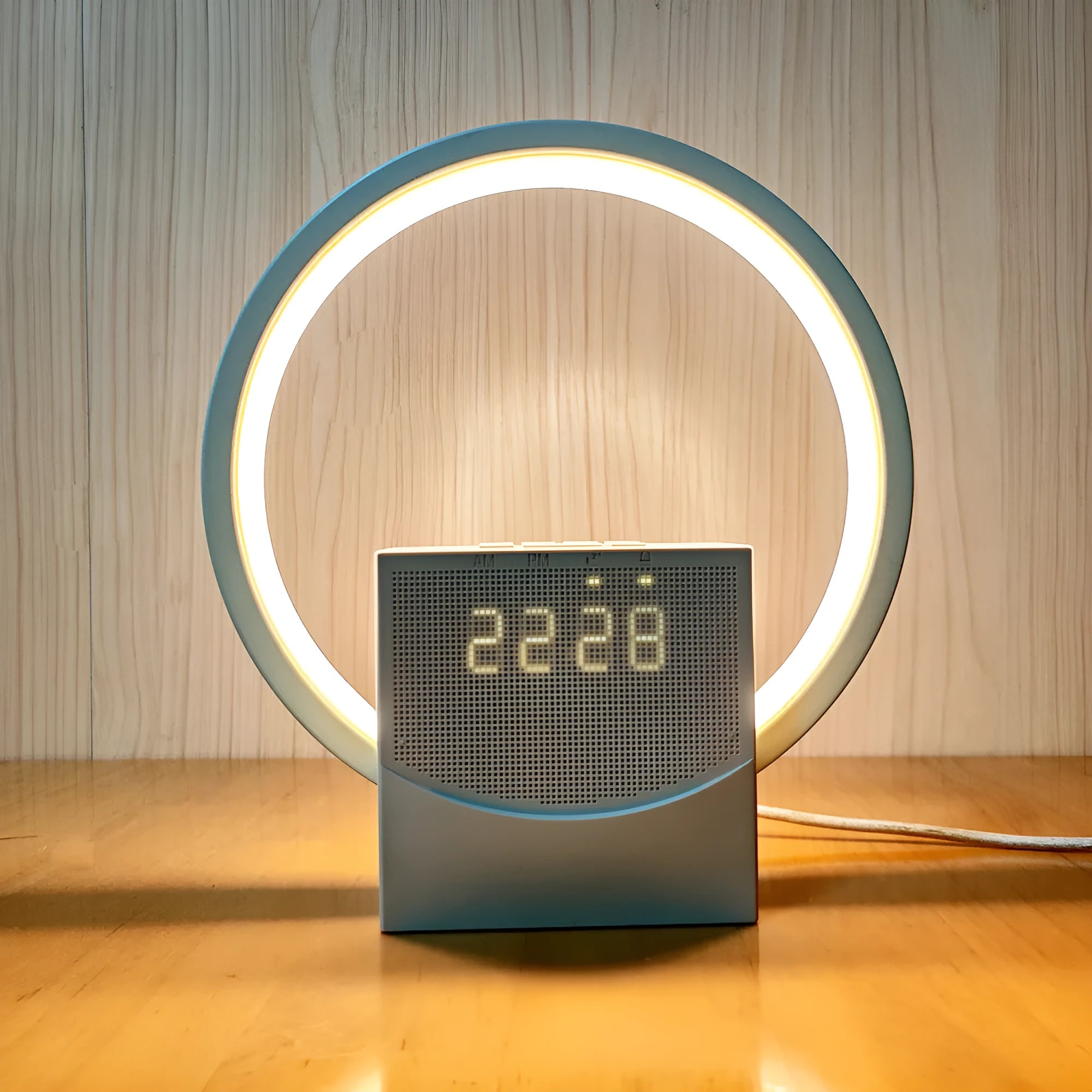 White noise sleep light with touch wake and simulated sunrise alarm, white colour, 200mm by 48mm by 220mm