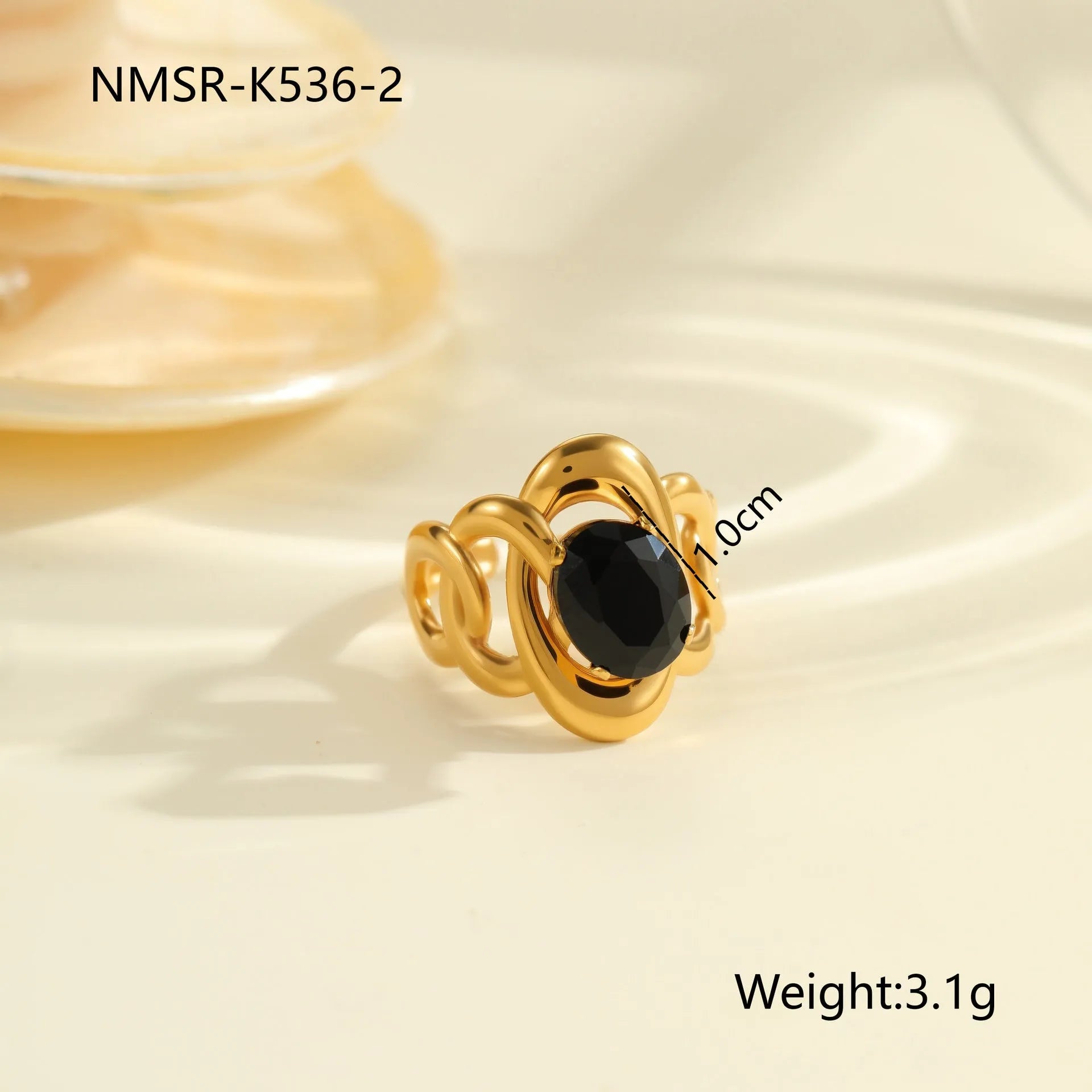 Open mouth adjustable titanium steel ring with geometric design and inlaid zircon details
