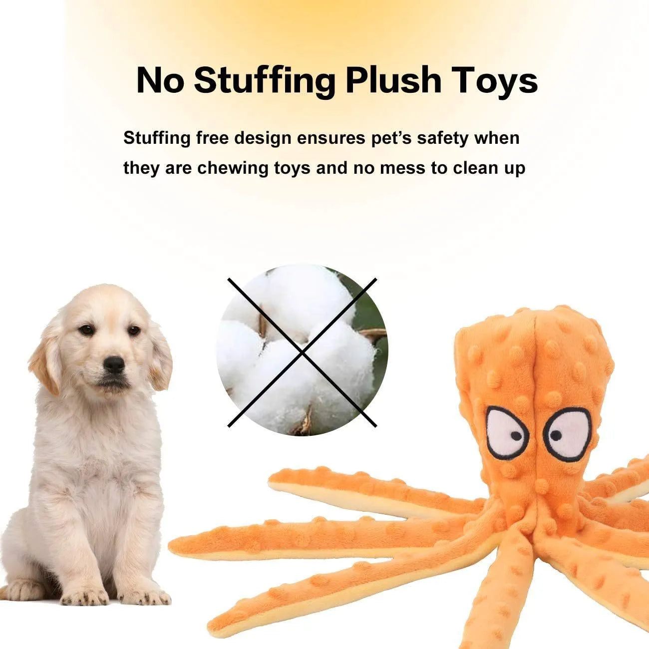 Blue octopus-shaped dog toy with tentacles, no stuffing, suitable for chewing and interactive play