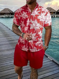 Men's Hawaiian 3D printed short sleeve suit with matching trousers in various colours