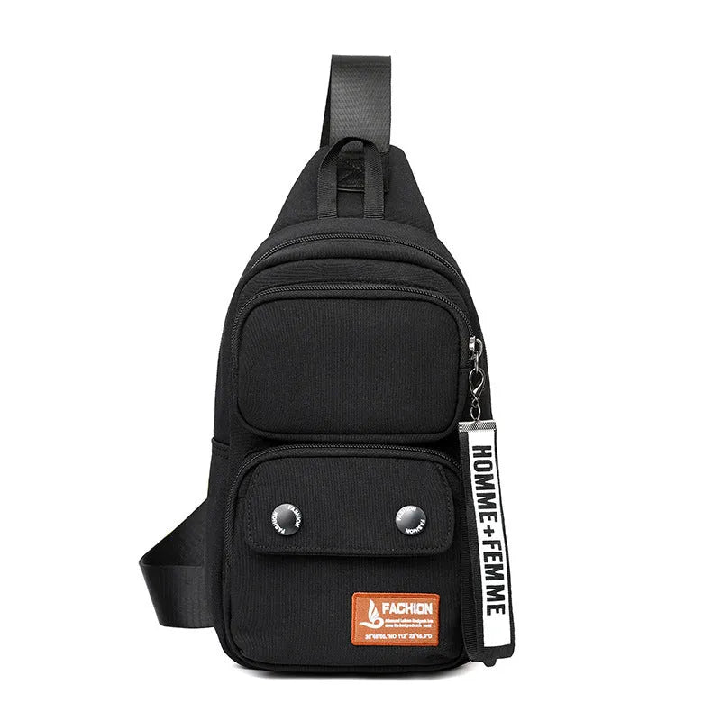 Nylon crossbody bag in contrasting colours with shoulder strap for outdoor leisure