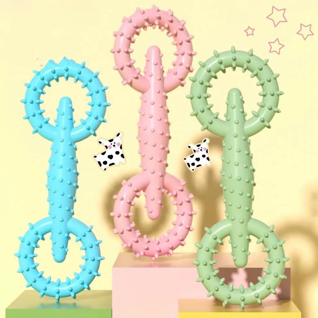 Blue TPR dog chew toy ring with textured surface for teething puppies