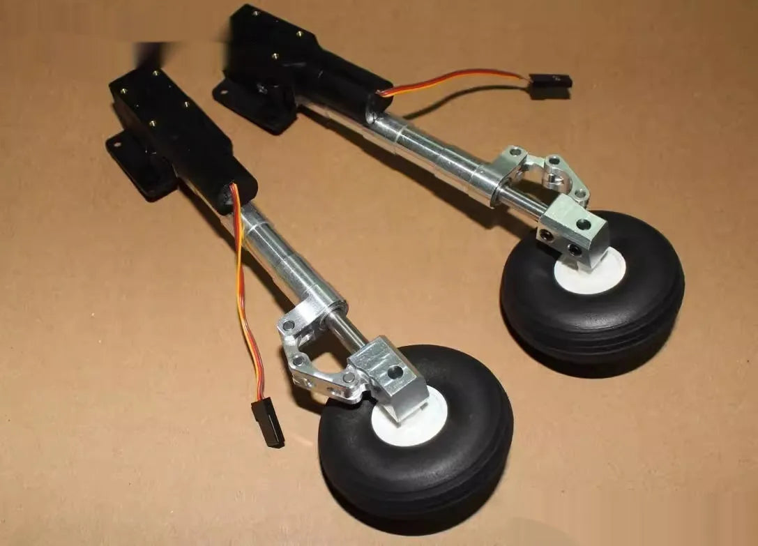 Retractable inclined kneeling damping shock-absorbing alloy landing gear for electric toy aircraft with multiple wheel options