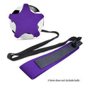 A purple neoprene football juggling belt with a five-corner geometric pattern, laid flat.